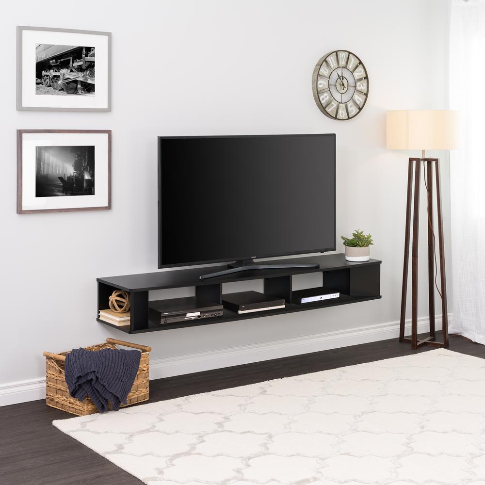 70" Wide Wall Mounted TV Stand, Black. Picture 6