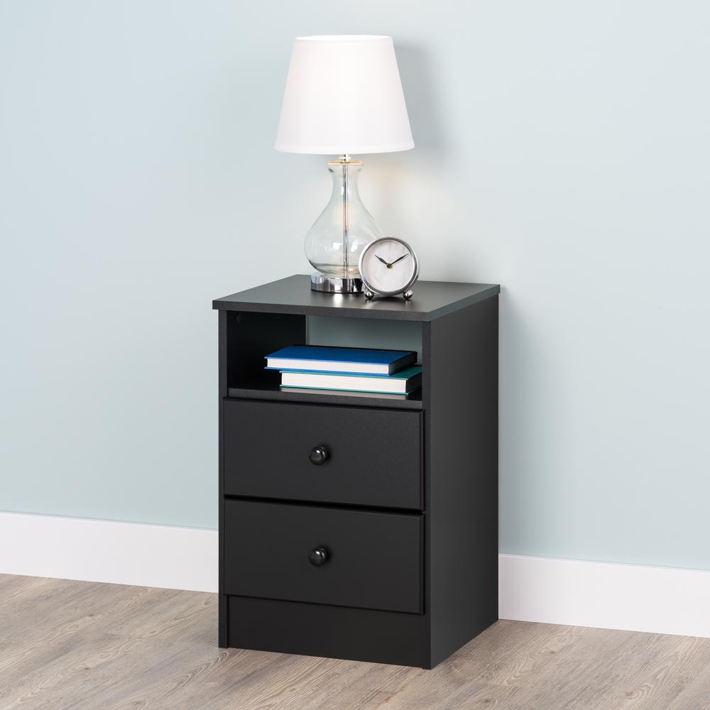 Astrid 2-Drawer Nightstand, Black. Picture 1