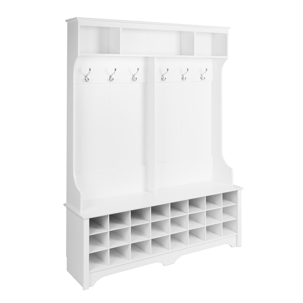 60" Wide Hall Tree with 24 Shoe Cubbies, White. Picture 4