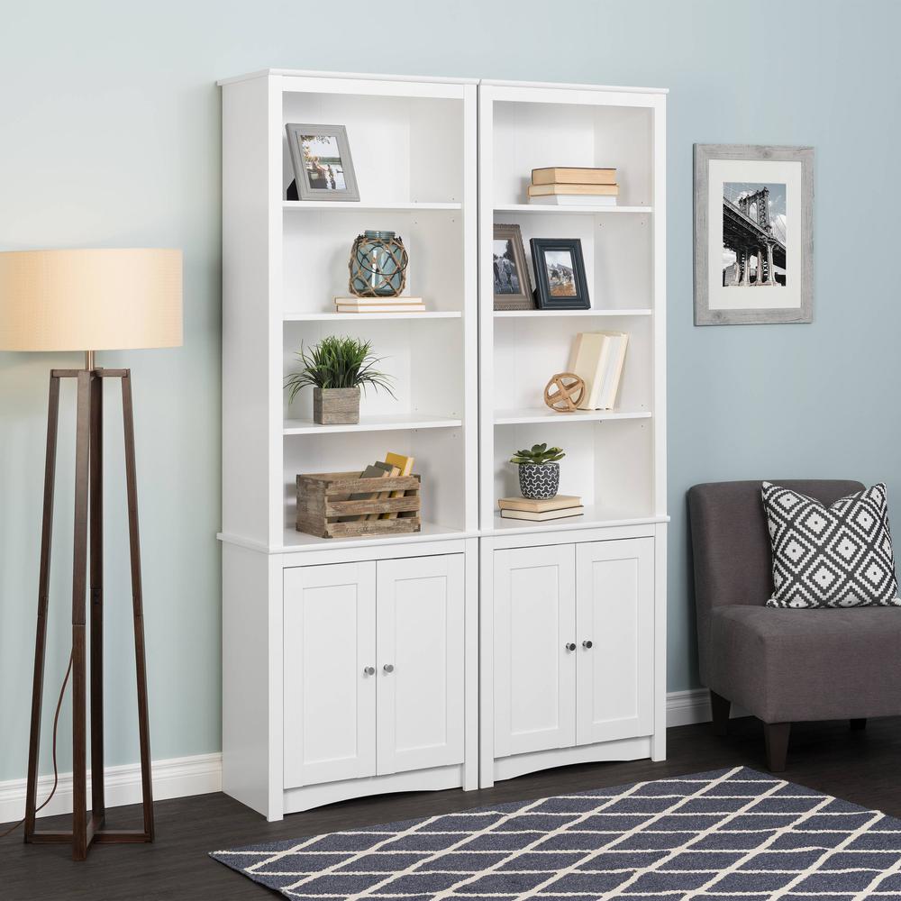 Tall Bookcase with 2 Shaker Doors, White. Picture 7