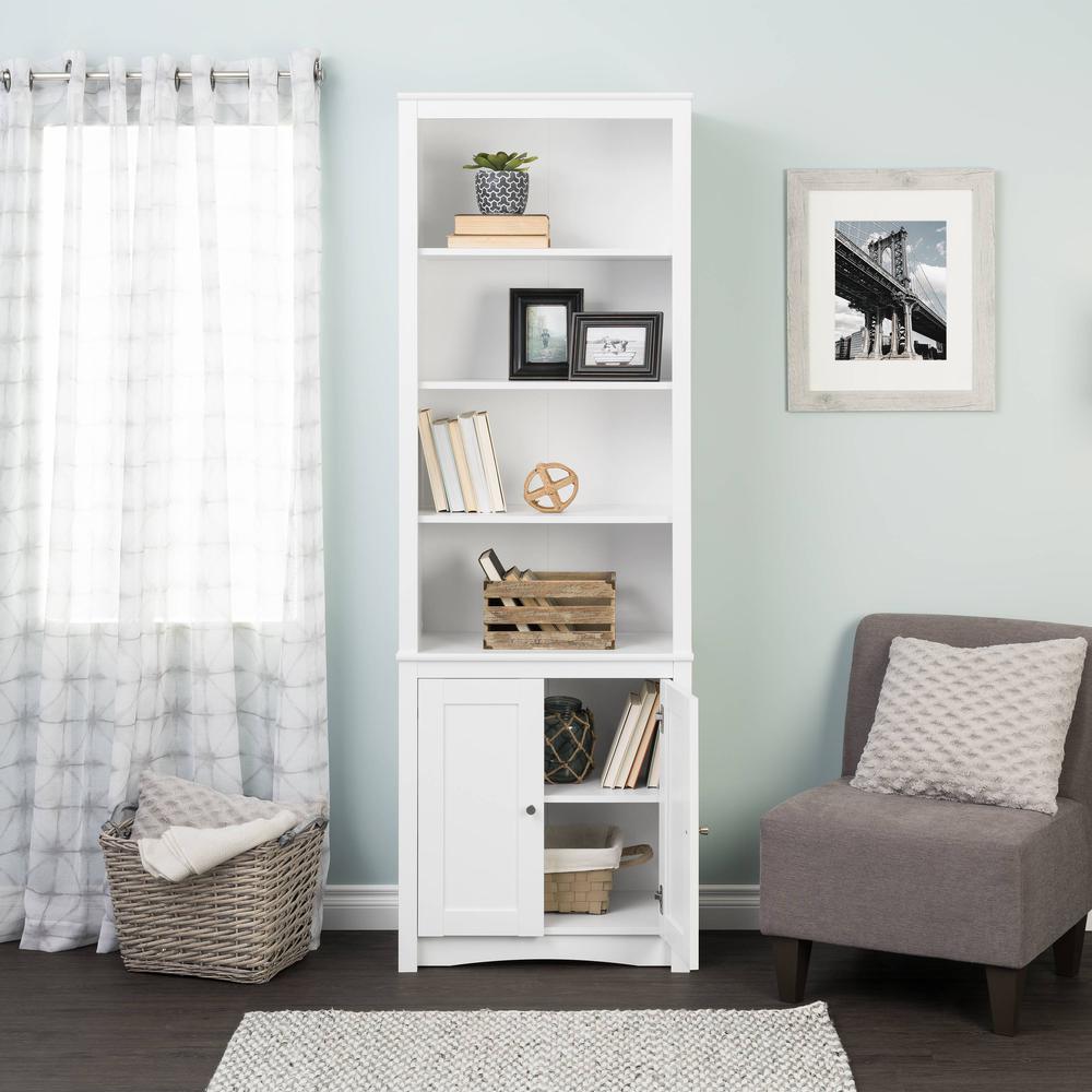 Tall Bookcase with 2 Shaker Doors, White. Picture 6