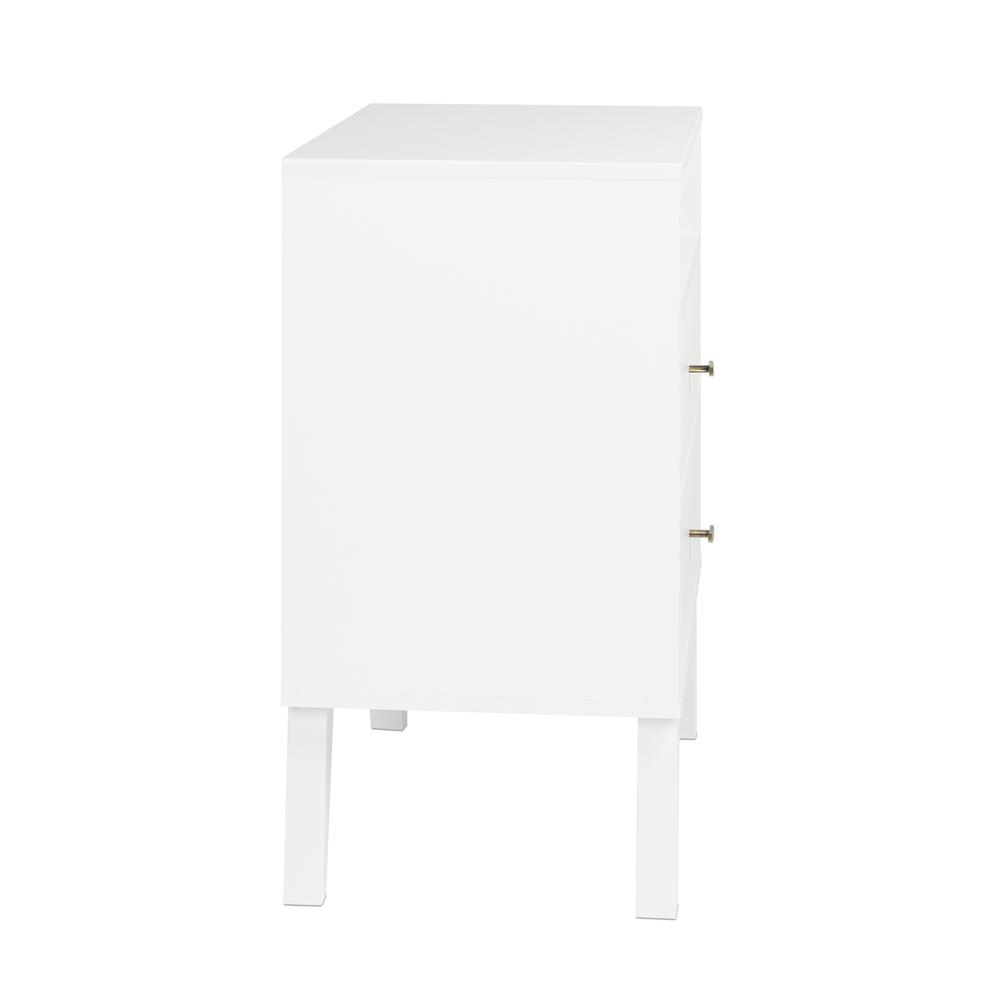 Milo Mid Century Modern  2-drawer Tall Nightstand with Open Shelf, White. Picture 3