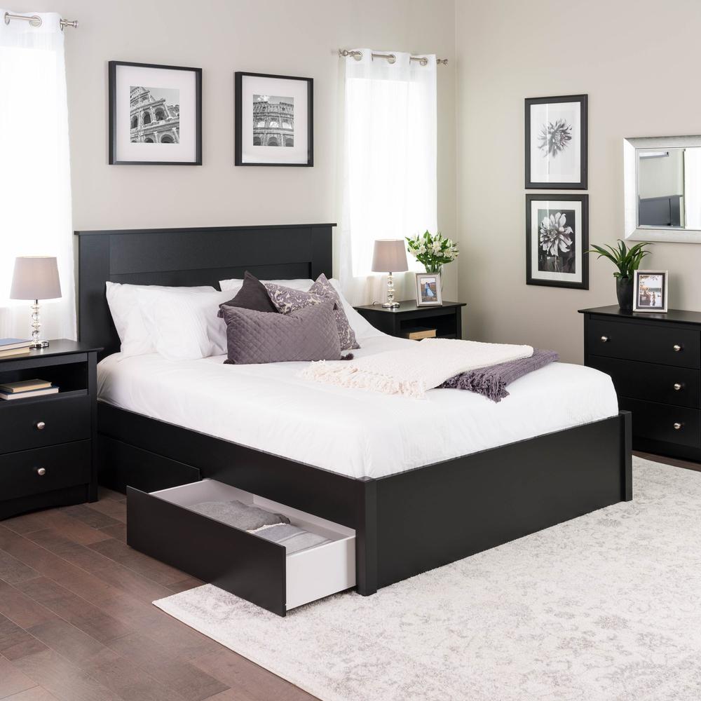 Queen Select 4-Post Platform Bed with 2 Drawers, Black. Picture 5