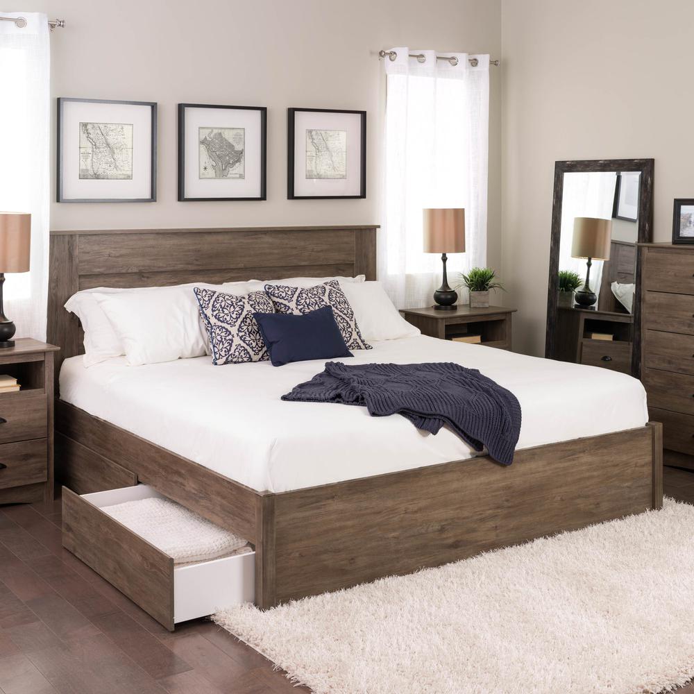 King Select 4-Post Platform Bed with 4 Drawers, Drifted Gray. Picture 5