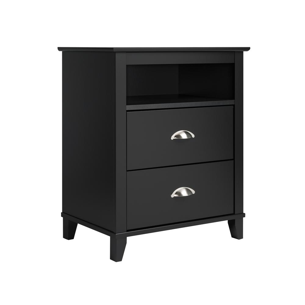 Yaletown 2-Drawer Tall Nightstand, Black. Picture 1