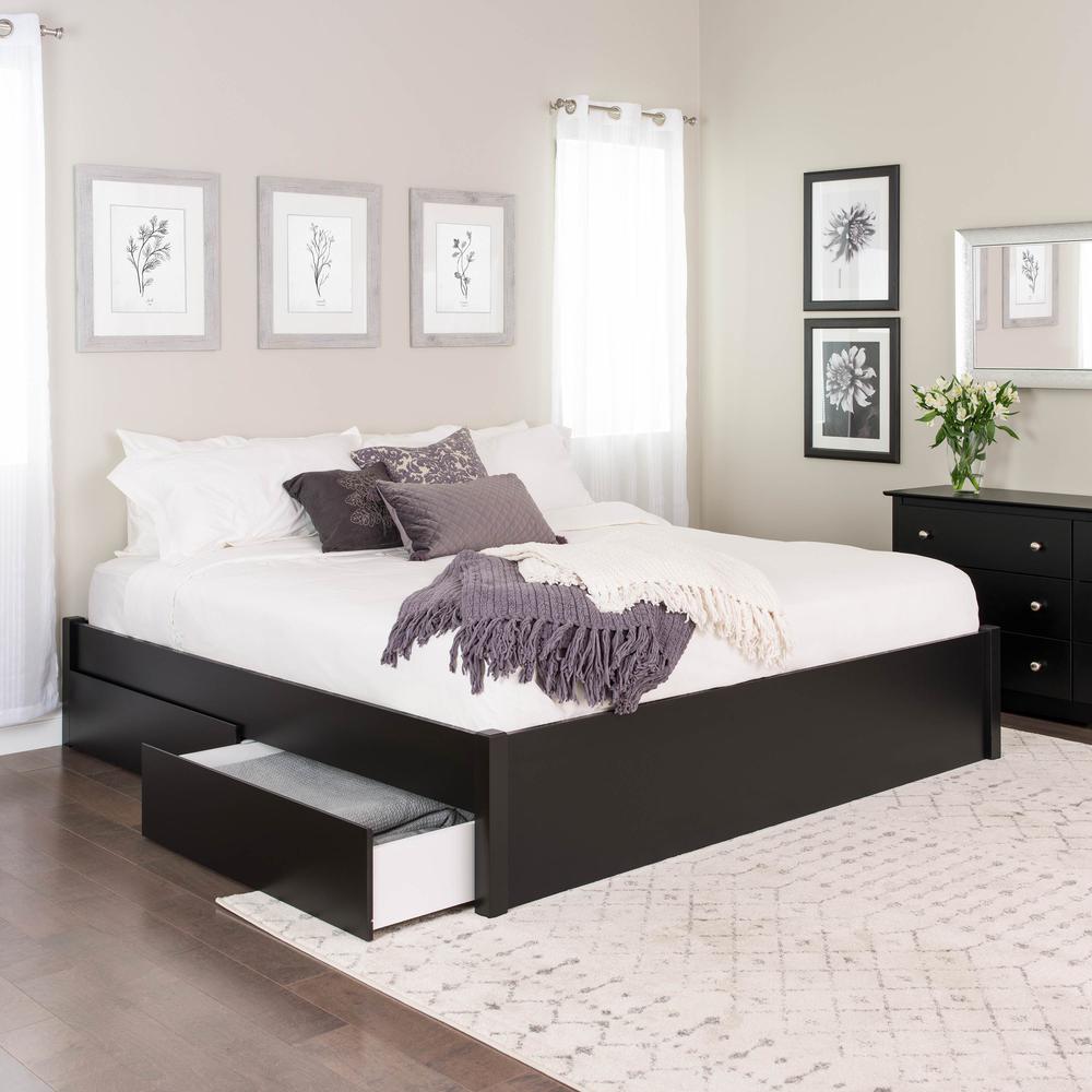 King Select 4-Post Platform Bed with 2 Drawers, Black. Picture 4