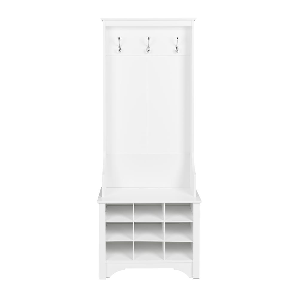 Narrow Hall Tree with 9 Shoe Cubbies, White. Picture 4
