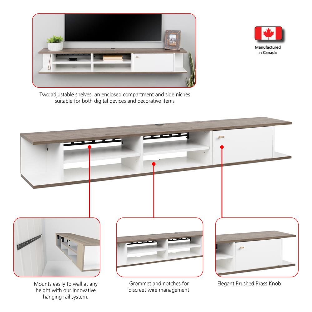 Wall Mounted Media Console with Door, White and Drifted Gray. Picture 3
