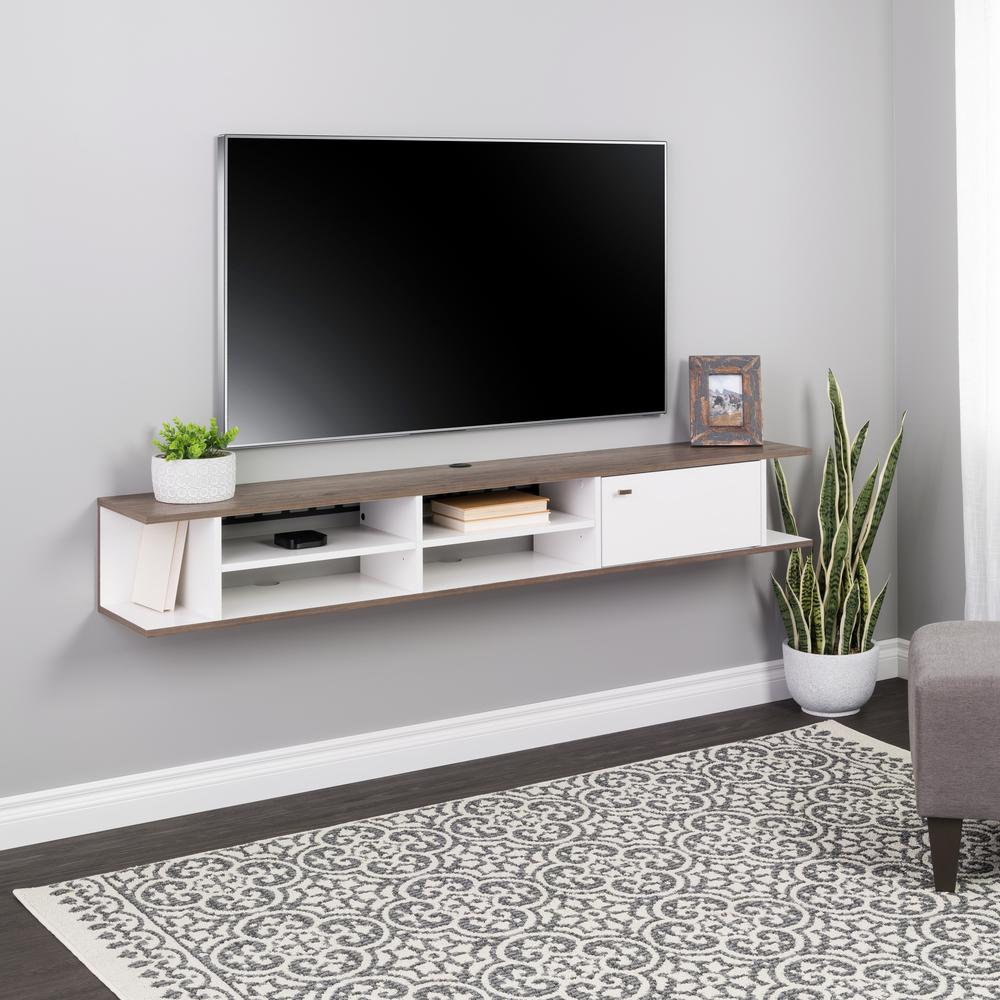 Wall Mounted Media Console with Door, White and Drifted Gray. Picture 5