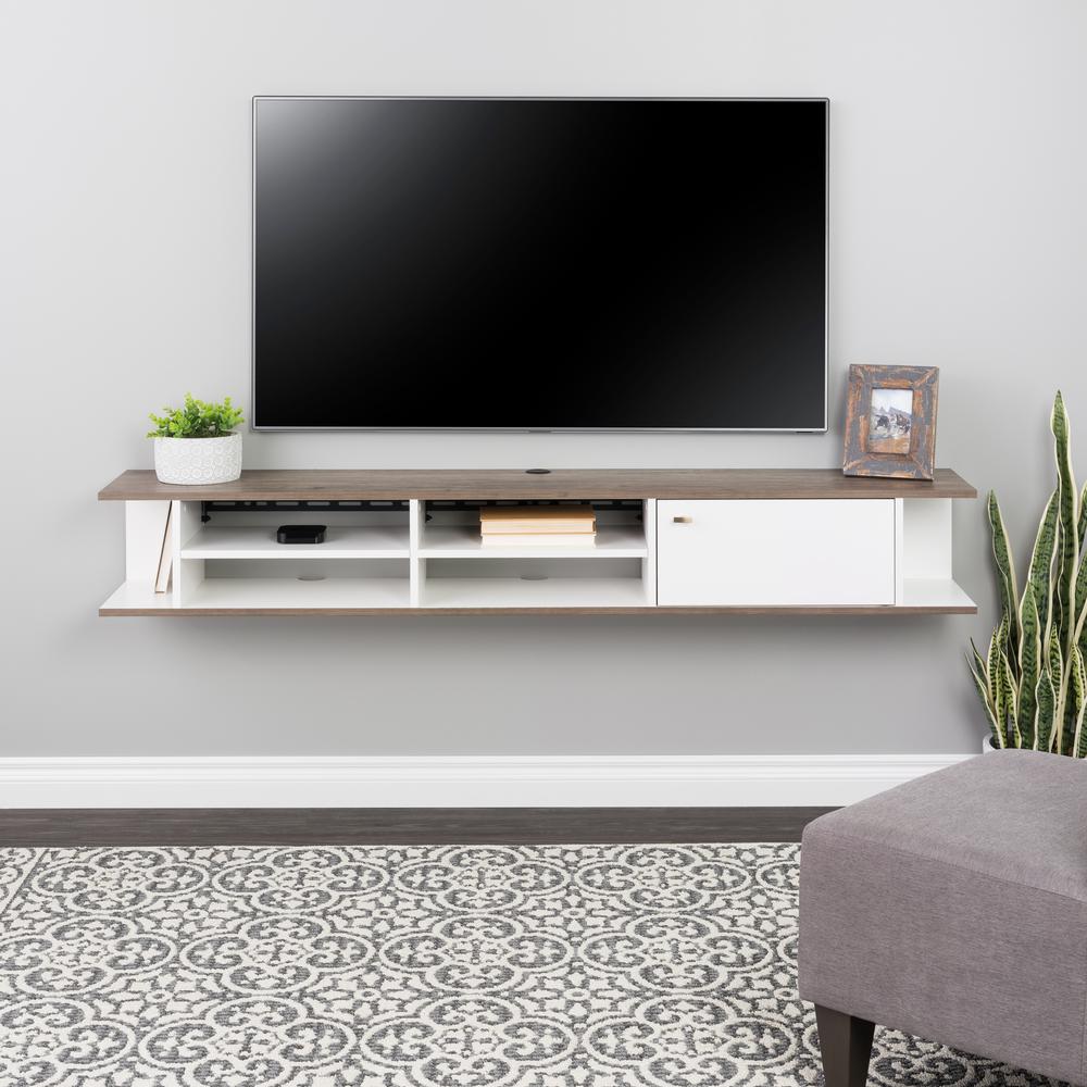 Wall Mounted Media Console with Door, White and Drifted Gray. Picture 6