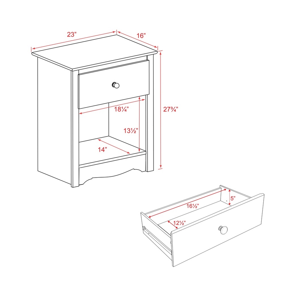 Monterey 1-drawer Tall Nightstand, White. Picture 6