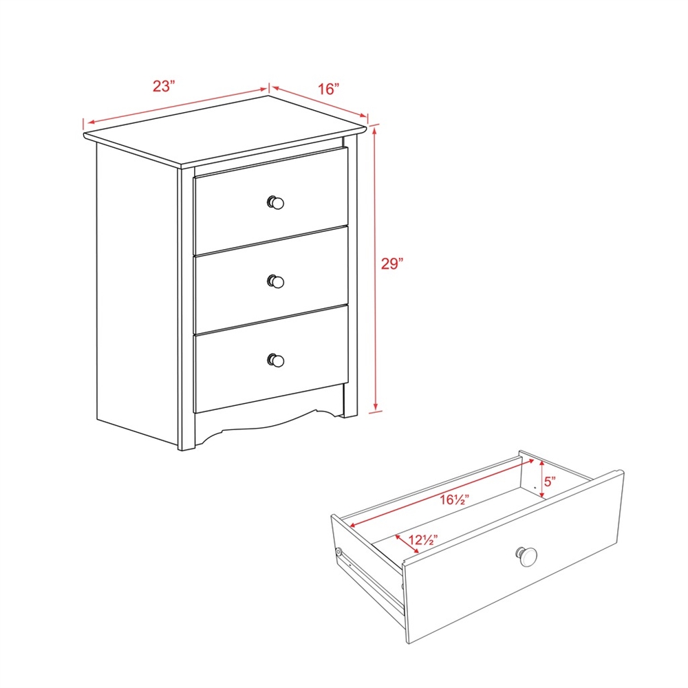 Monterey 3-drawer Tall Nightstand, White. Picture 6