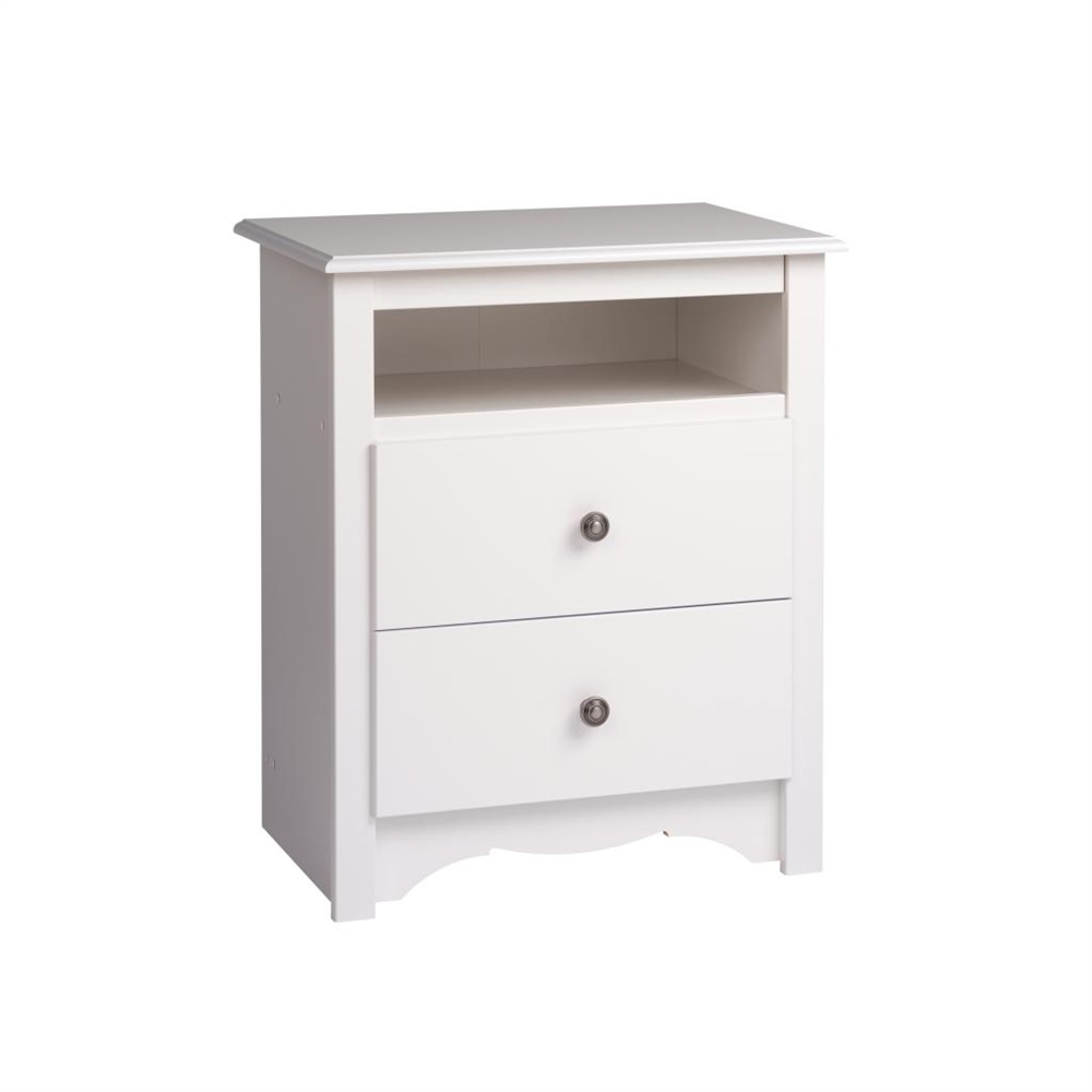 White Monterey Tall 2 Drawer Nightstand with Open Shelf. Picture 1