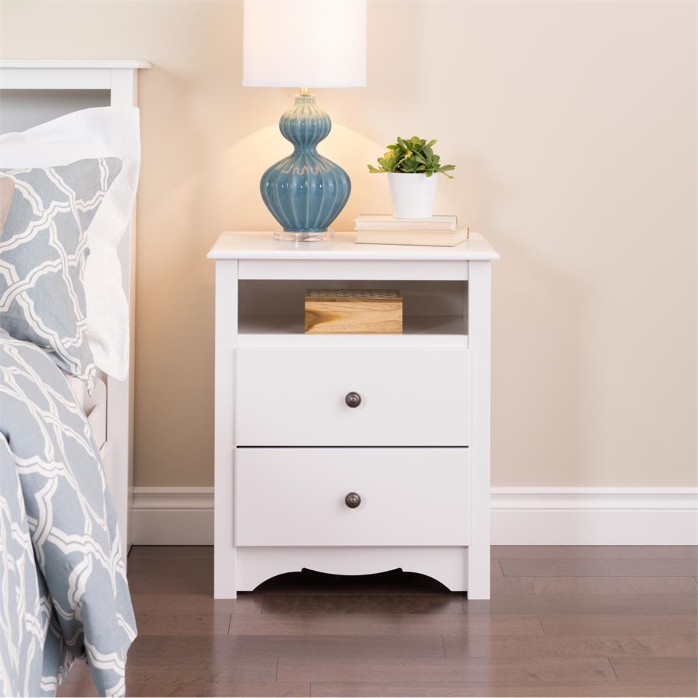 White Monterey Tall 2 Drawer Nightstand with Open Shelf. Picture 2