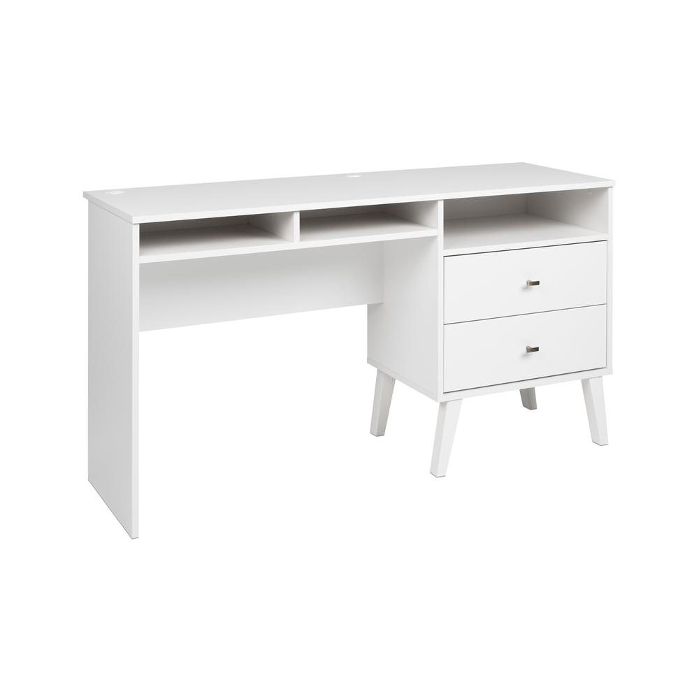 Milo Desk with Side Storage and 2 Drawers, White. Picture 2