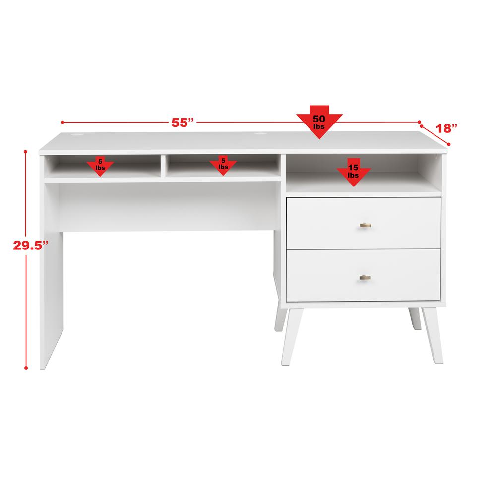 Milo Desk with Side Storage and 2 Drawers, White. Picture 5