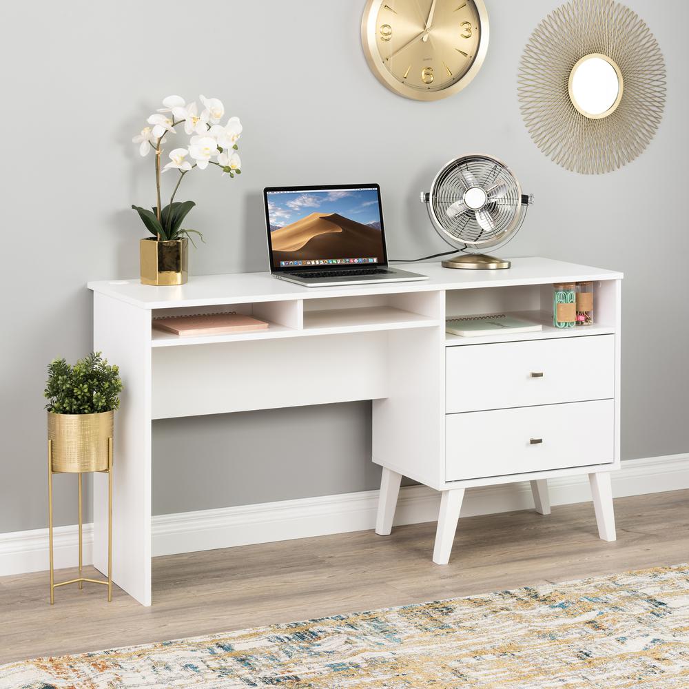 Milo Desk with Side Storage and 2 Drawers, White. Picture 7