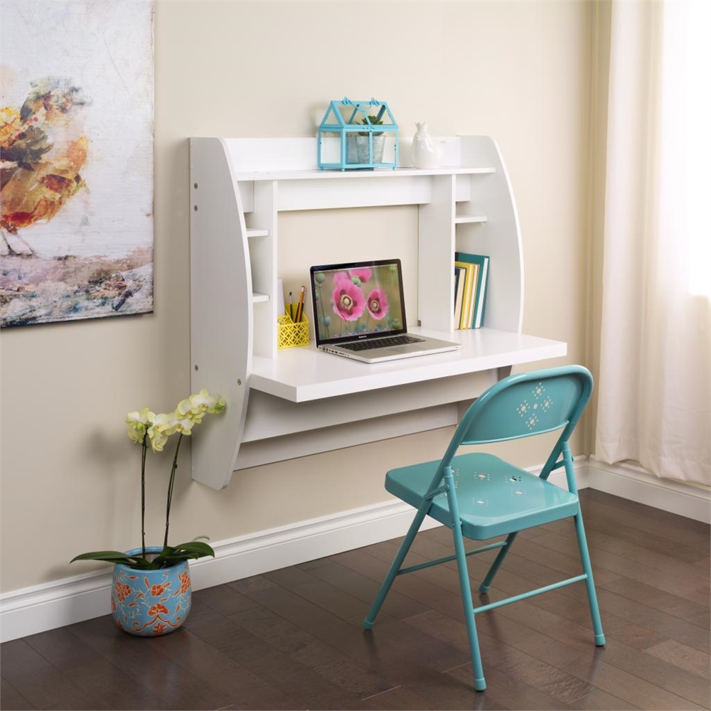 White Floating Desk with Storage. Picture 2