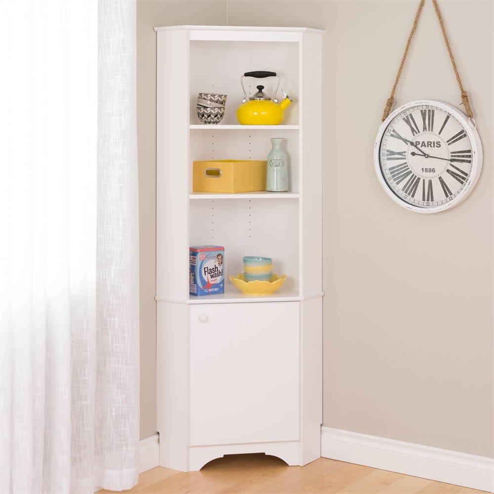 Elite Tall 1-Door Corner Storage Cabinet, White. Picture 2