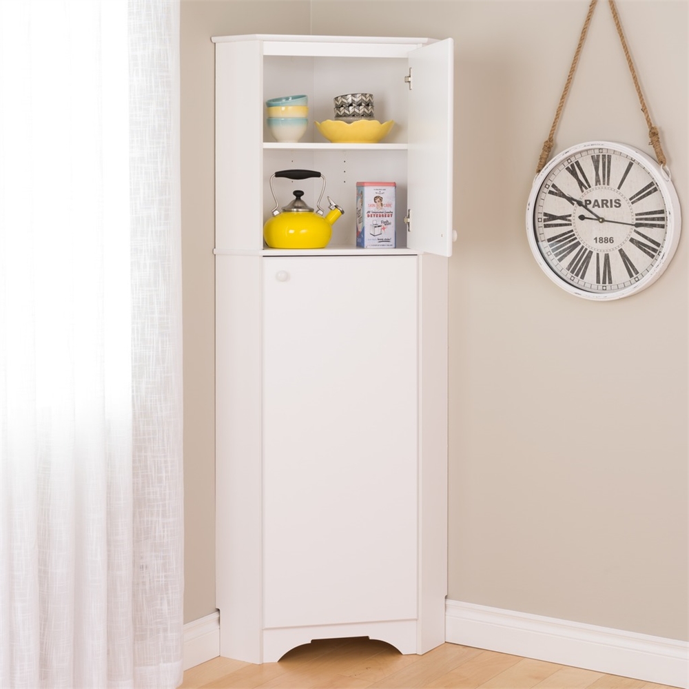 Elite Tall 2-Door Corner Storage Cabinet, White. Picture 4