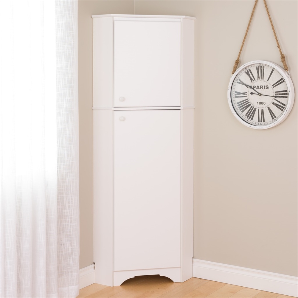 Elite Tall 2-Door Corner Storage Cabinet, White. Picture 2