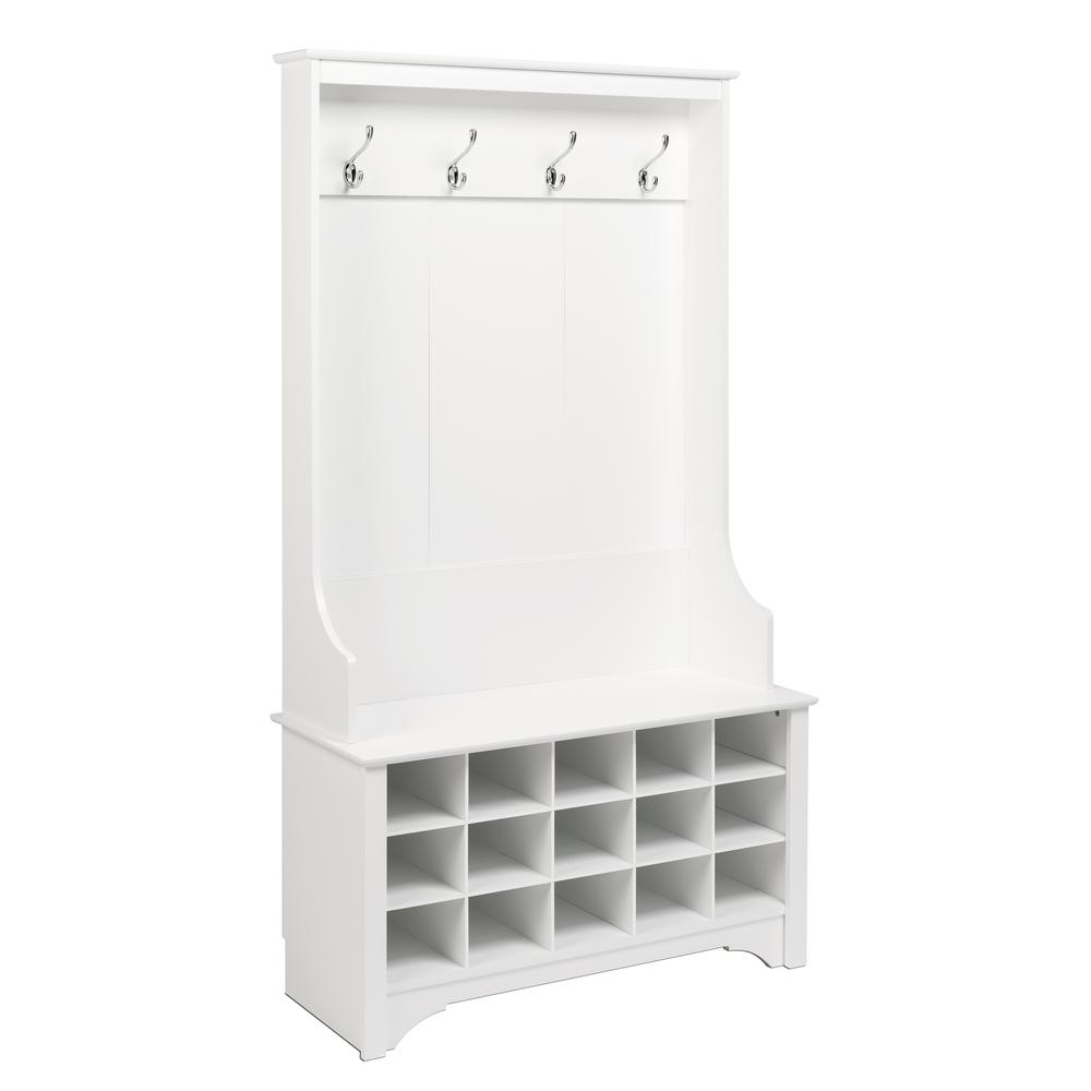Hall Tree with Shoe Storage - White. Picture 1