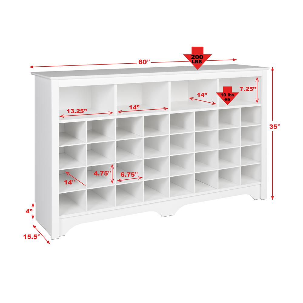 60 inch Shoe Cubby Console , White. Picture 5