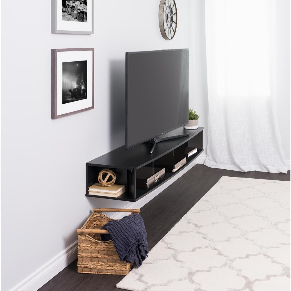 70" Wide Wall Mounted TV Stand, Black. Picture 7