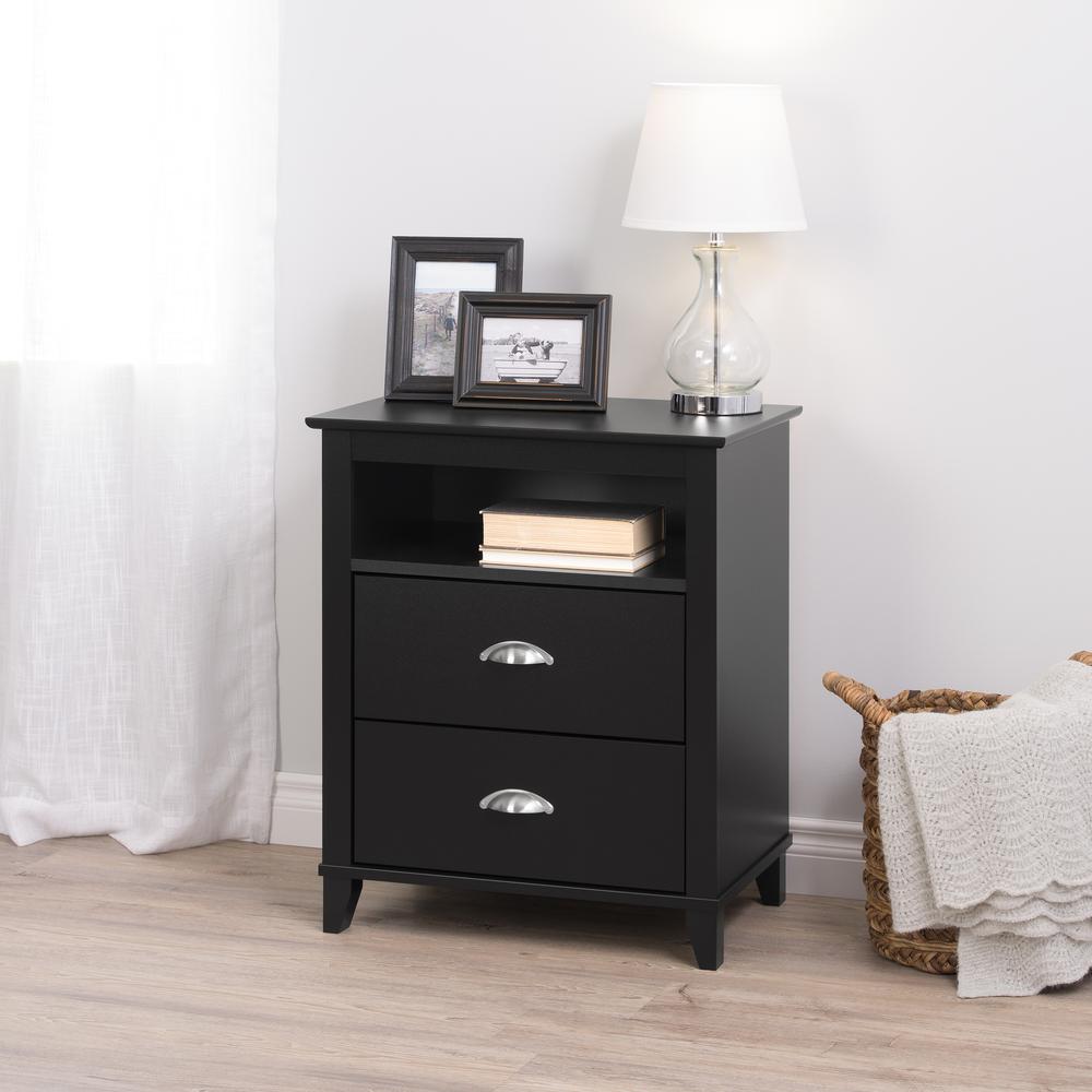 Yaletown 2-Drawer Tall Nightstand, Black. Picture 2