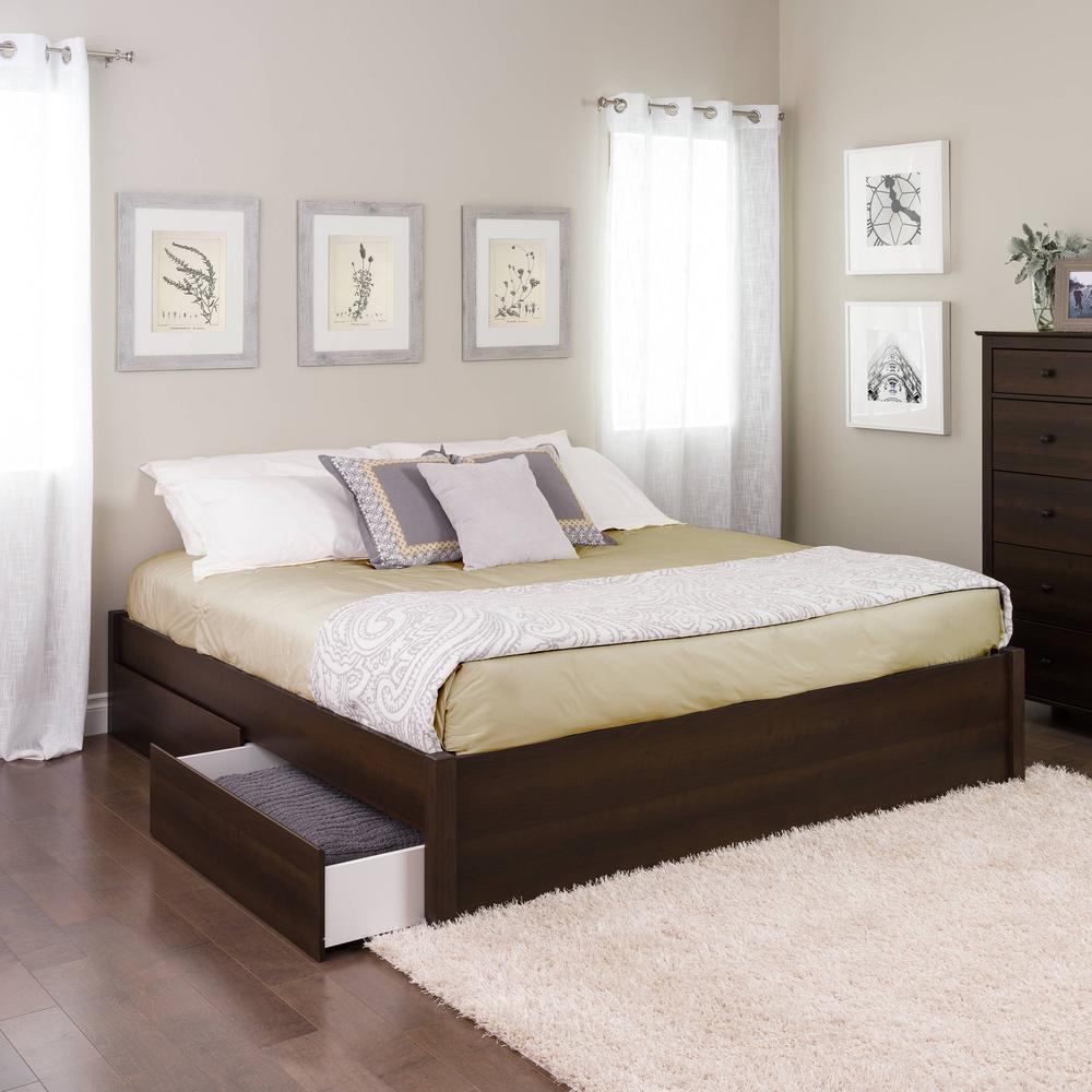 King Select 4-Post Platform Bed with 2 Drawers, Espresso. Picture 4