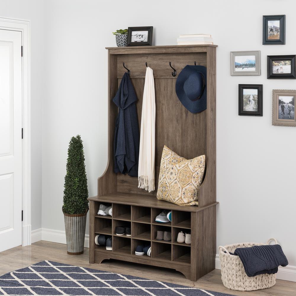 Wide Hall Tree with Shoe Storage - Drifted Gray. Picture 2