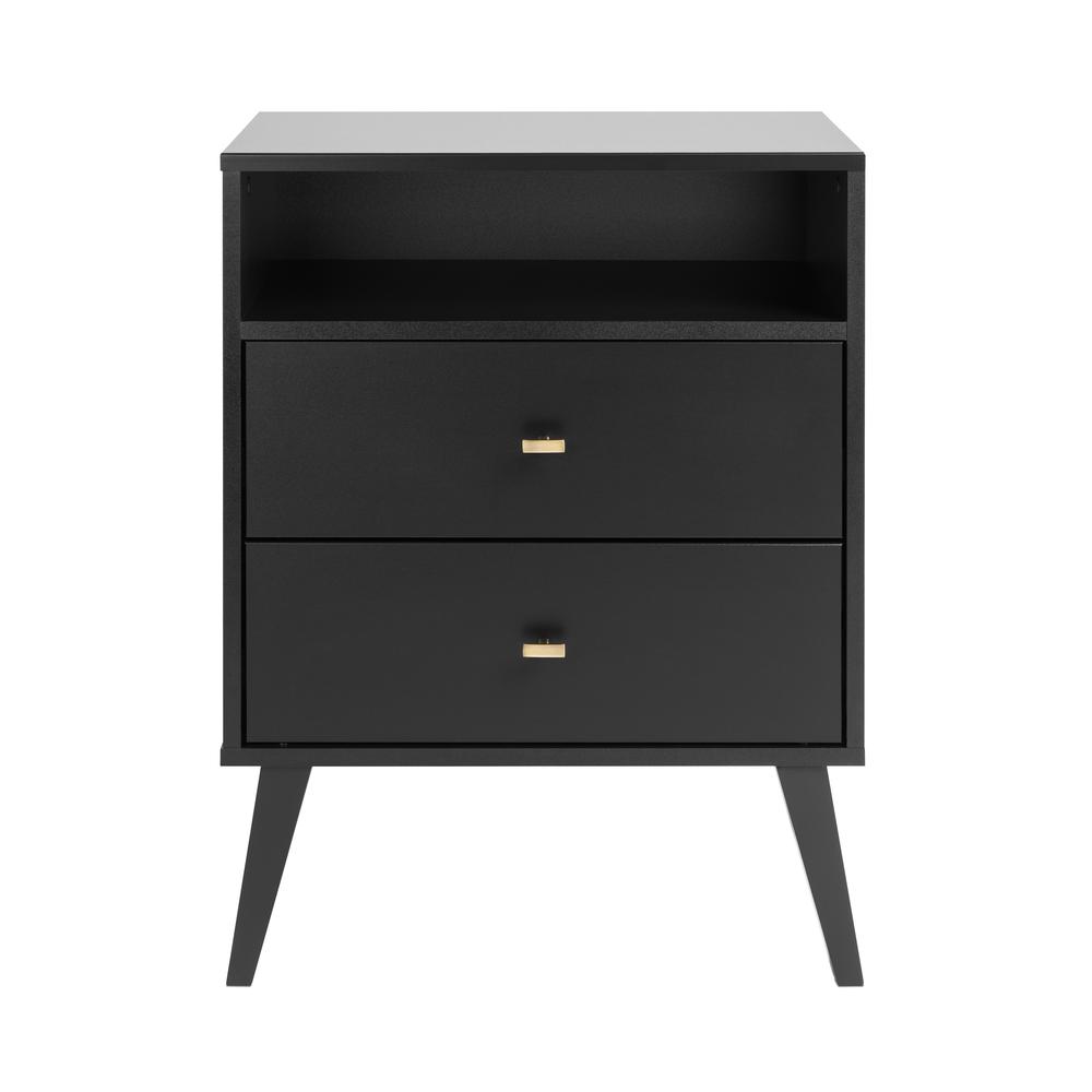 Milo Mid Century Modern 2-drawer Tall Nightstand with Open Shelf, Black. Picture 2