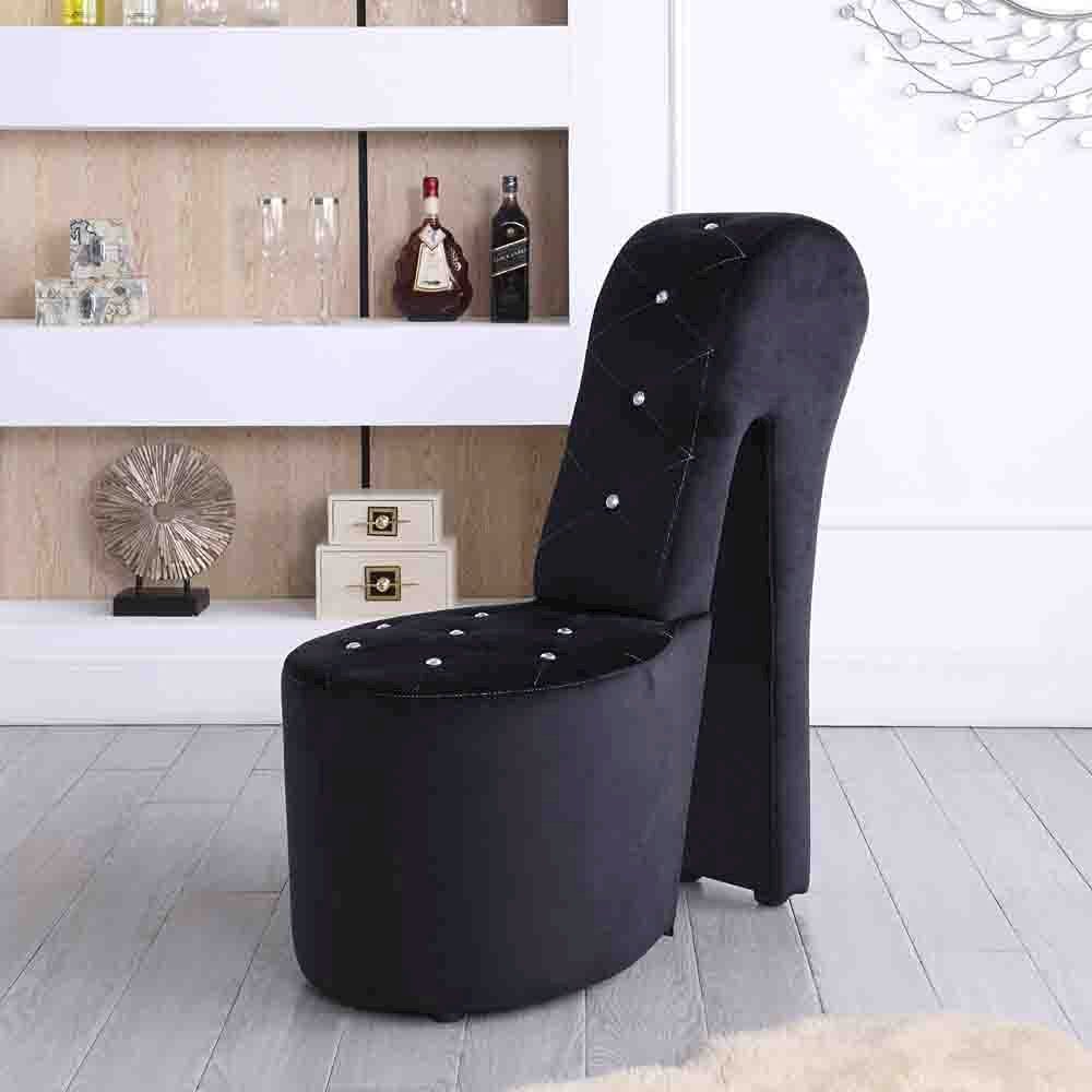 Best Master Furniture Tristram 19" Velvet High Heel Shoe Chair in Black. Picture 2