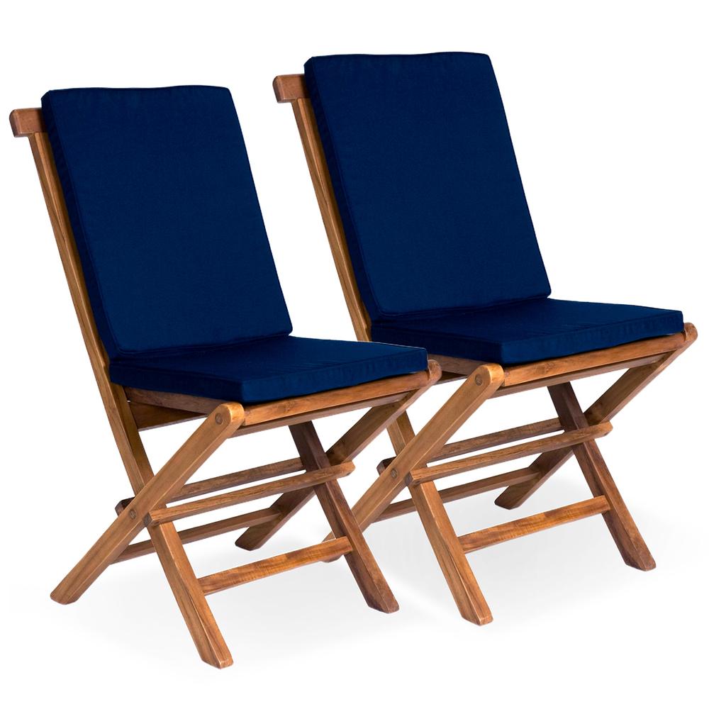 Folding Chair Set with Blue Cushions. Picture 1