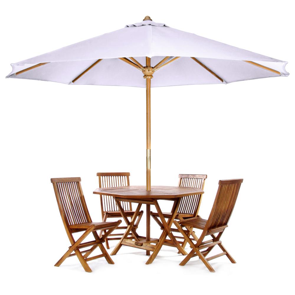 6-Piece 4-ft Teak Octagon Folding Table Set with Royal White Umbrella. The main picture.