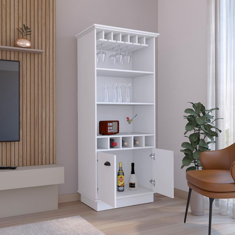 Bar Cabinet with Wine Rack, three Open Storage Shelves and One Cabinet,White. Picture 7