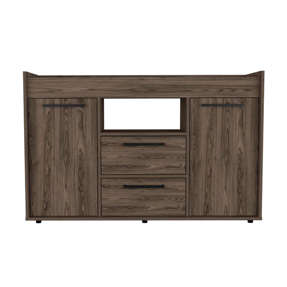 DEPOT E-SHOP Hart Sideboard. Two-Door Cabinet, One Open Shelf, Two Drawers, Countertop-Dark Walnut, For Living Room. Picture 1