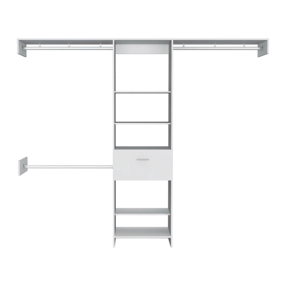 DEPOT E-SHOP Brisk Closet System, One Drawer, Three Metal Rods, Five Open Shelves-White, For Bedroom. Picture 2