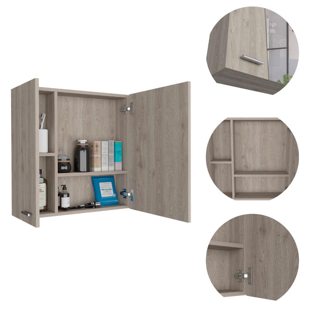 DEPOT E-SHOP Harbor Medicine Cabinet, Mirror Four Internal Shelves, One-Door Cabinet-Light Grey, For Bathroom. Picture 4
