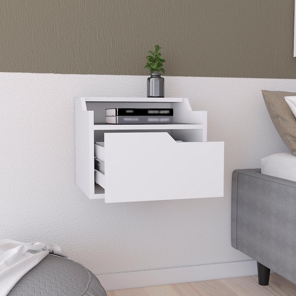 Floating Nightstand, Modern Dual-Tier Design with Spacious Single Drawer Storage. Picture 7