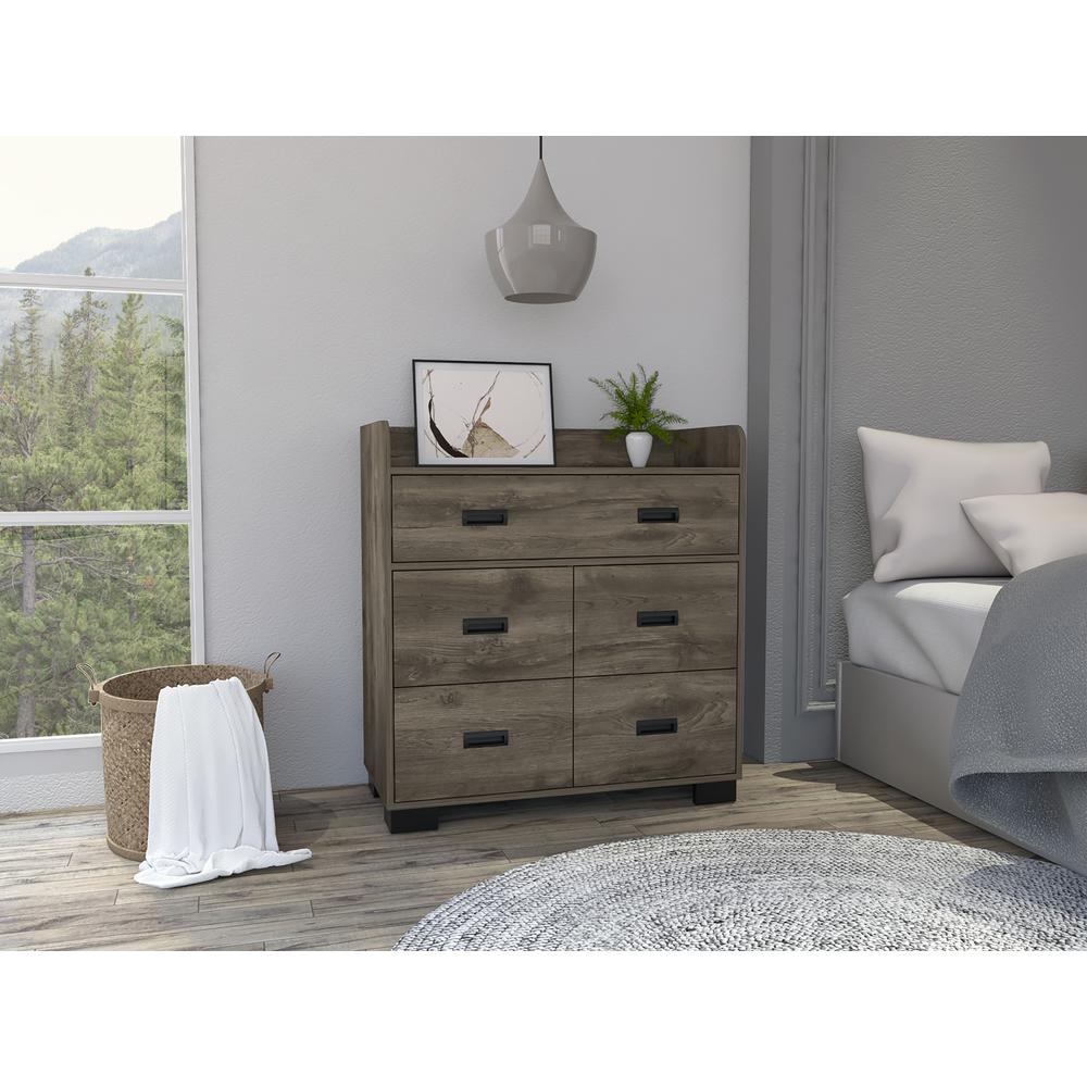DEPOT E-SHOP Neptune Dresser, One Ample Drawer, Four Drawers, Four Legs, Countertop, Dark Brown, For Bedroom. Picture 1