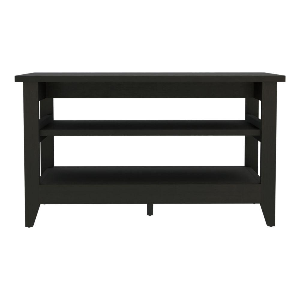 DEPOT E-SHOP Mason Storage Bench, Two Open Shelves, Four Legs, Countertop-Black, For Living Room. The main picture.