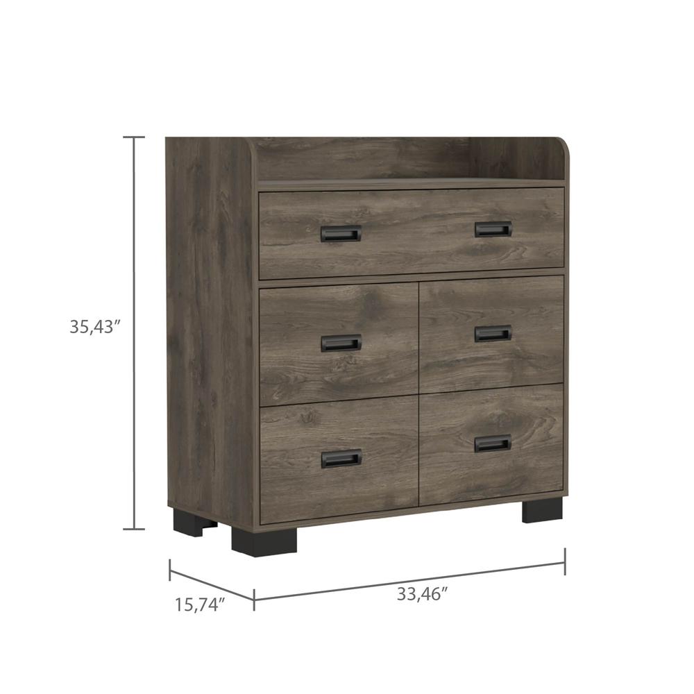 DEPOT E-SHOP Neptune Dresser, One Ample Drawer, Four Drawers, Four Legs, Countertop, Dark Brown, For Bedroom. Picture 4