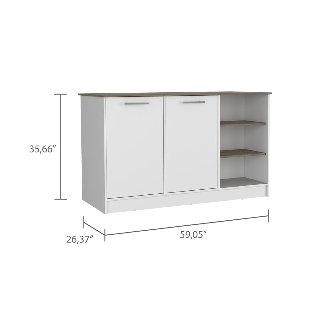 DEPOT E-SHOP Mars Kitchen Island-Two Cabinets, Countertop, Three Open Shelves-White/Dark Brown, For Kitchen. Picture 4