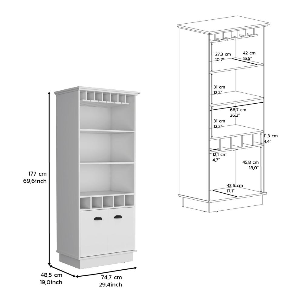 Bar Cabinet with Wine Rack, three Open Storage Shelves and One Cabinet,White. Picture 5