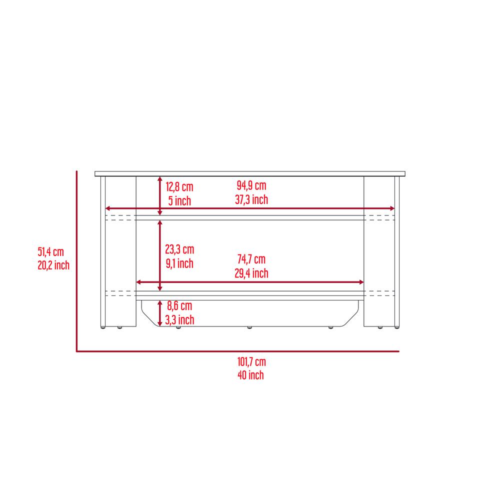 DEPOT E-SHOP Saturn Storage Table, One Flexible Table Shelf, Four Legs, Low Shelf, Internal Storage-Light Oak/White, For Bedroom. Picture 5
