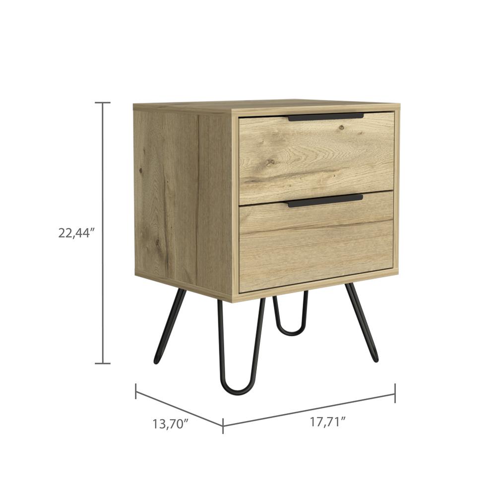 DEPOT E-SHOP Kentia Night Stand- Four Legs, Two Drawers-Light Oak, For Bedroom. Picture 4
