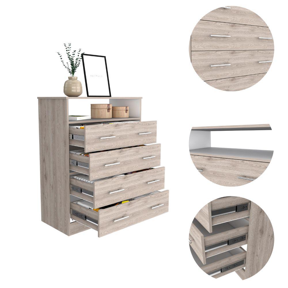 DEPOT E-SHOP Serbian Four Drawer Dresser, Countertop, One Open Shelf, Four Drawers-Light Grey-White, For Bedroom. Picture 3