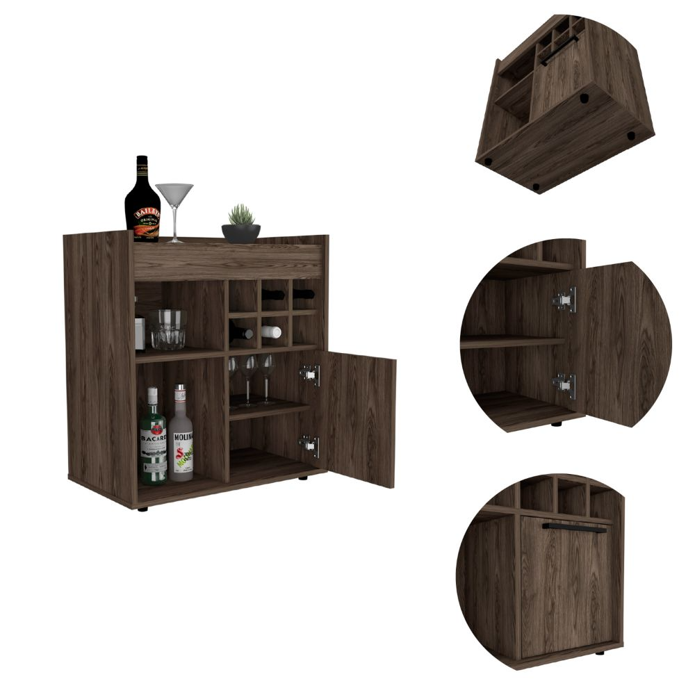 Bar Cabinet With Divisions, Two Concealed Shelves, Six Cubbies, Dark Walnut. Picture 2