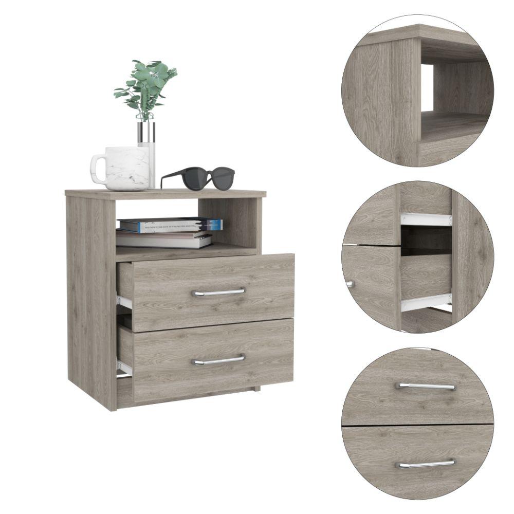 DEPOT E-SHOP Salento Nightstand, Two Drawers, One Shelf, Countertop- Light Grey, For Bedroom. Picture 4